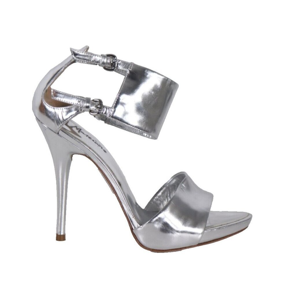 Marciano Women's US 6.5M Silver Leather Ankle Cuff Stiletto Heels